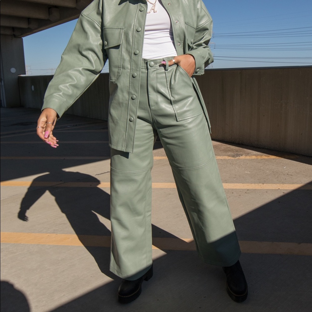 Neon Rose sage faux leather pants